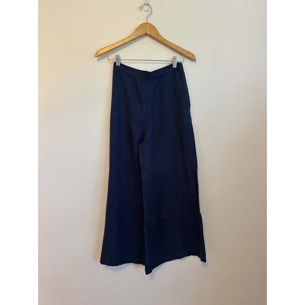 Rachel Comey Navy Blue 100% Linen Wide Leg High Rise Trousers | Size 0